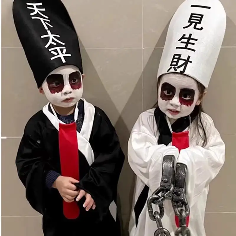 loween Children's Bla And White Unusual Cosplay Costume Death God's Qing Dynas Horror Ghost Outfit Performance Clothes