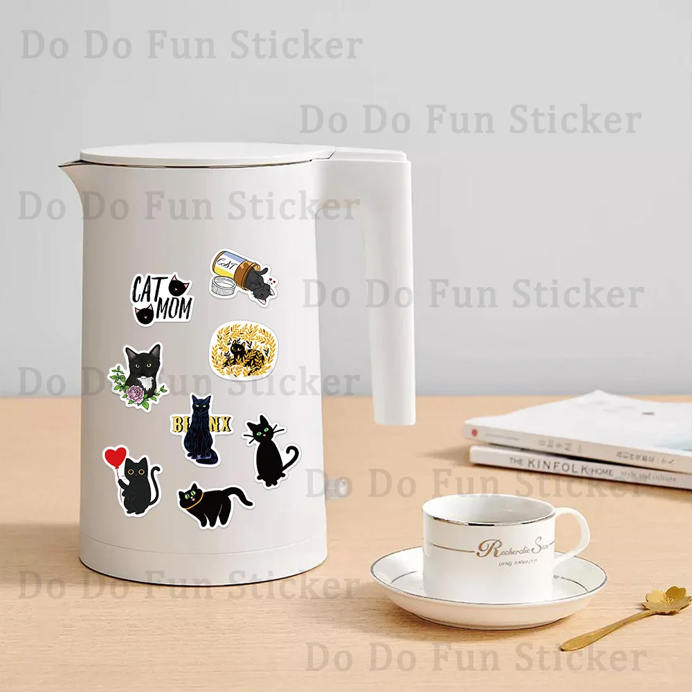 50PCS Cute Funny Animal Black Cat Sticker Waterproof PVC  Gift Decoration Stationery Box Water Cup Phone Case Suitcase Laptop