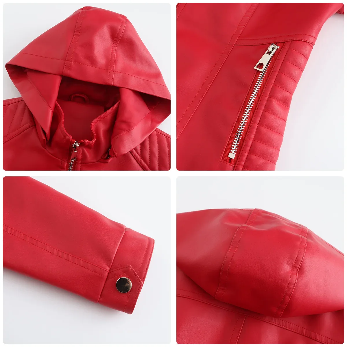 Veste à capuche en cuir PU rouge vif pour femme, chapeau perfecemballages, coupe-vent, Y-Fashion Casual Manteau en cuir Noir Bleu Café ingent Rose S-XXXL