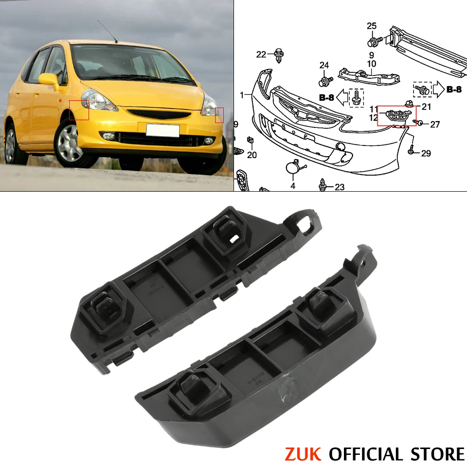 ZUK z przodu zderzak boczne Spacer uchwyt wspornika dla HONDA FIT JAZZ 2005 2006 2007 2008 GD1 GD3 1.3L 1.5L 71193-SAA-003 71198-SAA-003