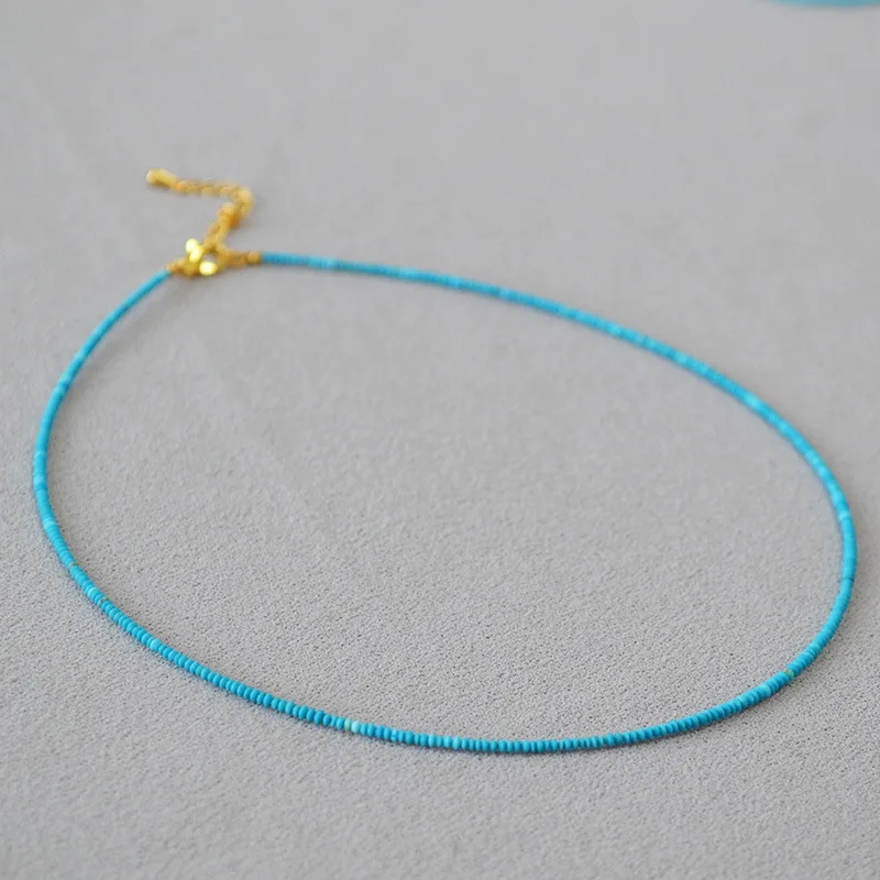 French Niche Retro Art Extremely Fine Turquoise Frisbee Real Stone Bead String Simple and Elegant High-end Necklace Bracelet