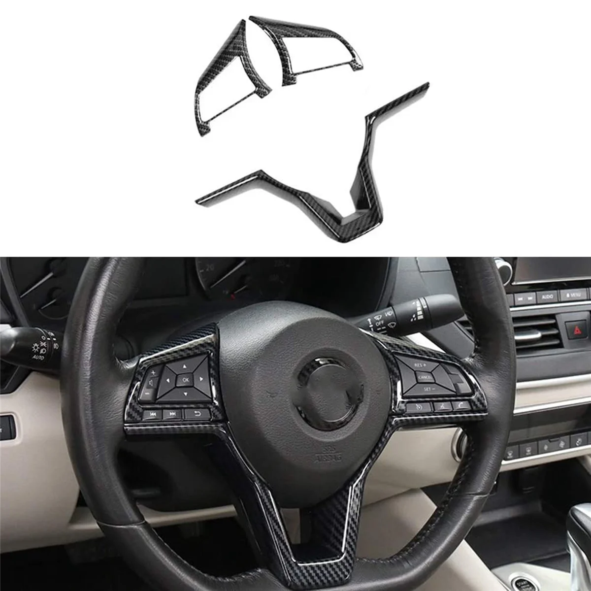 Carbon Fiber Steering Wheel Decoration Cover Frame Trim for Rogue Altima Sentra Kicks LEAF Accessories