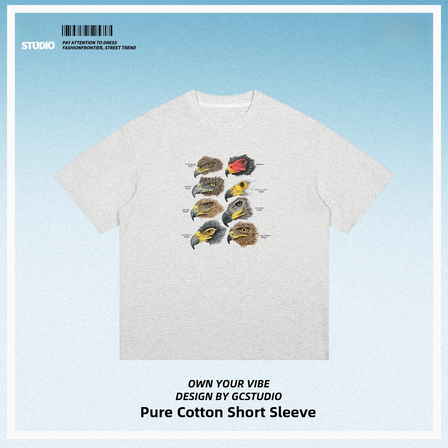 Eagle Guidebook Eagle Beak Bird Pure Cotton Short Sleeve T-Shirt Creative Print Commuting Loose Unisex Biology Student