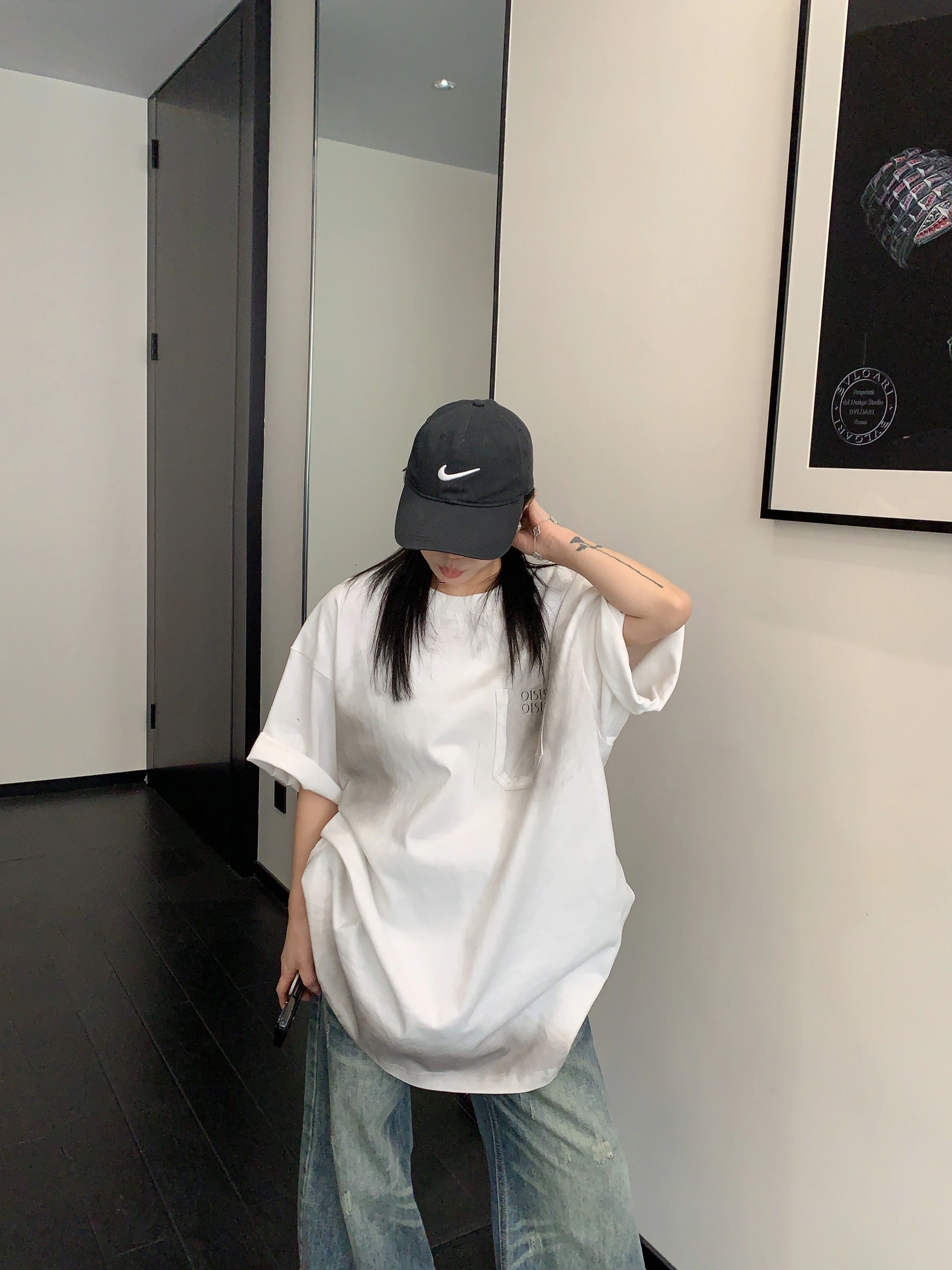 

Женская футболка Oisis в американском стиле, свободного кроя, из хлопка, с коротким рукавом, минималистичная, премиум-класса, повседневная, винтажная