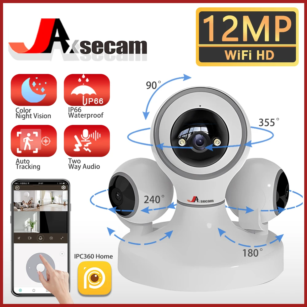 

12MP PTZ WiFi 6K Three Lens Screen Camera Intdoor Three Screens Protection Motion Detection Indoor IP CCTV Survalance Cameras