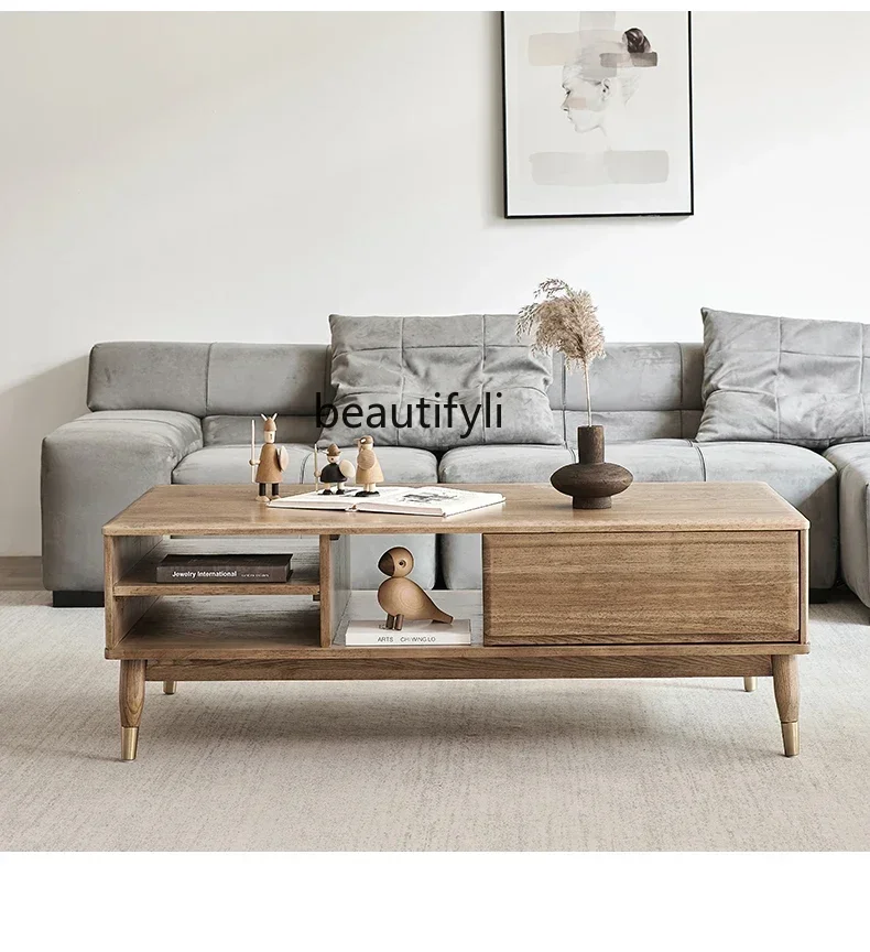 

11841Solid Wood Coffee Table TV Cabinet Combination Nordic Home Small Apartment Living Room Ash Wood Tea Table Benchcqy