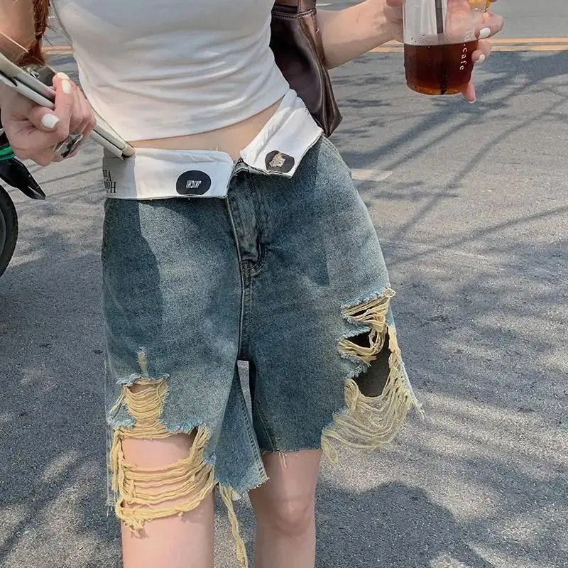

Denim Shorts Rough EdgesHole Fashion Shorts For Women High Waist Harajuku Pantalones 2024 New Streetwear Casual Korean Jeans