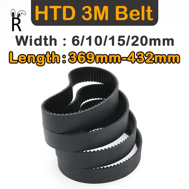 

Belt Length 369mm-432mm HTD 3M Timing Belt Pitch 3mm Belt Width 6/10/15/20mm Rubber Closed Loop 3M Pulley Belt Synchronous Belt