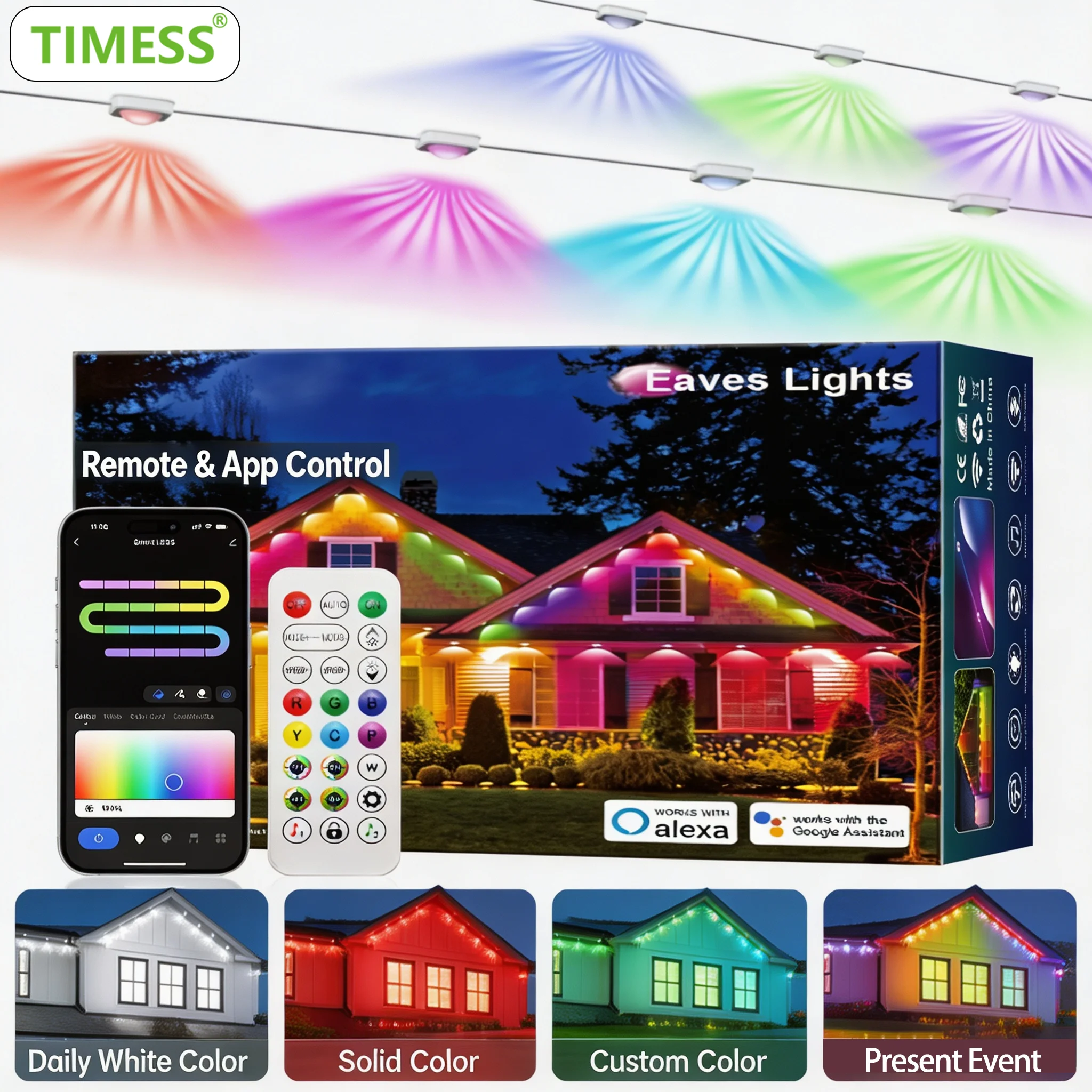 timess-ip67防水対応、アプリで操作可能な22色ledライト、屋外用スマートライト、クリスマス用イルミネーションライト、diy用。