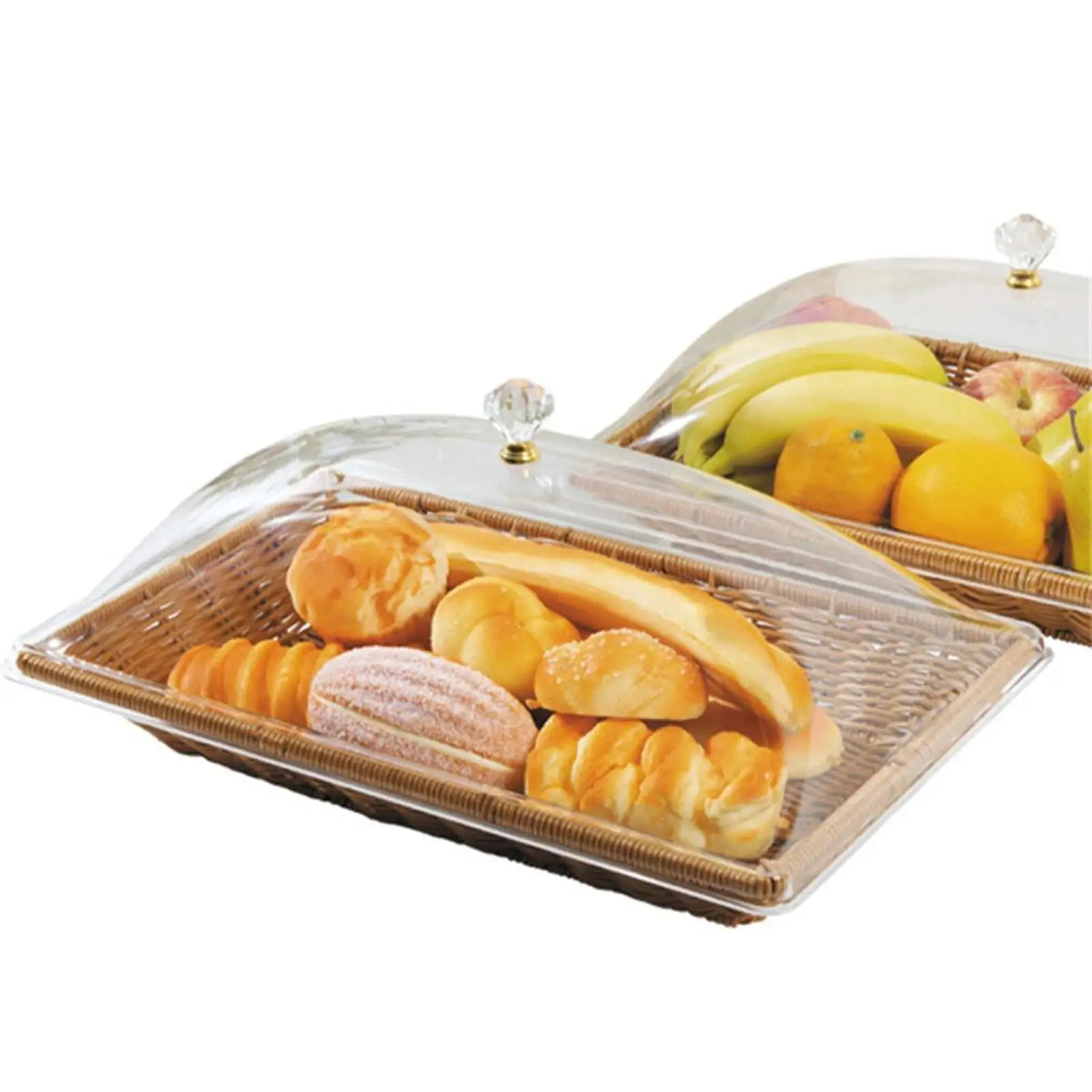 Rectangular Rattan Look Woven Basket with Lid Multifunctional Food Storage Tray for Home Kitchen Bakery Display