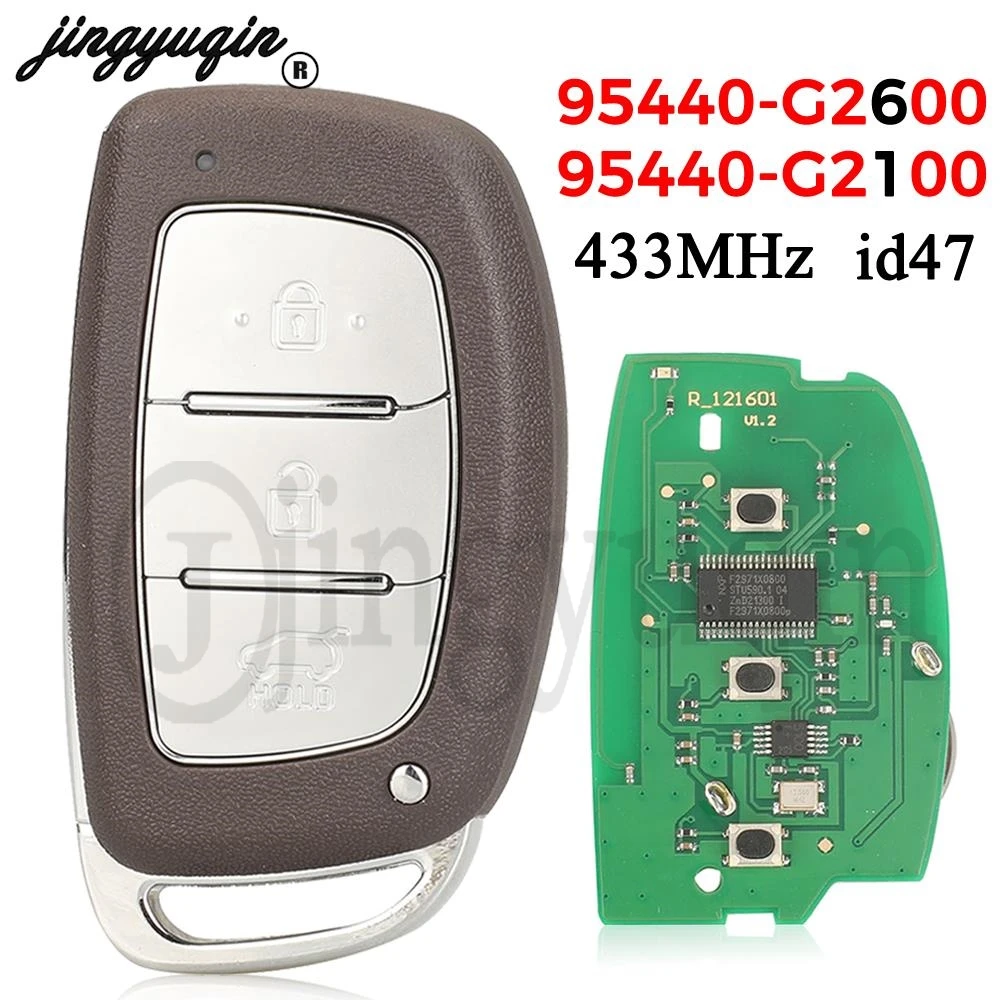 

jingyuqin 433MHz ID47 Chip Remote Car Key 95440-G2600 95440-G2100 for Hyundai Ioniq 2017 2018 2019 Replacement 3 Buttons