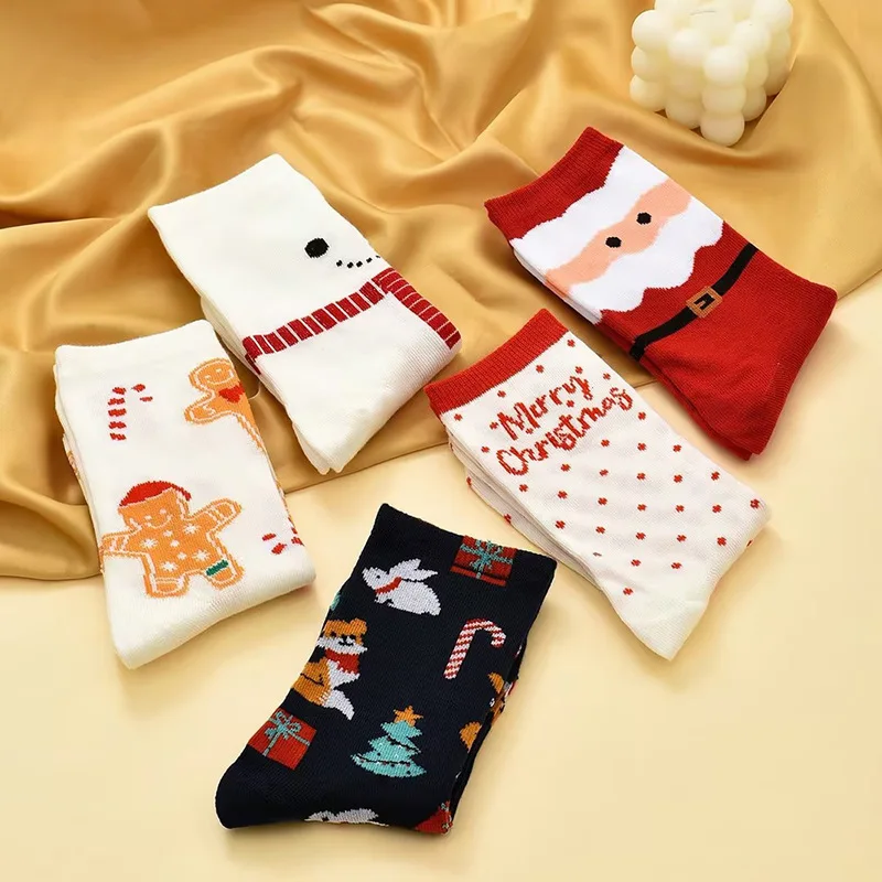 10 Pairs Autumn Winter Women Socks Casual Christmas Design Middle Tube Sock Cute Cartoon Sox