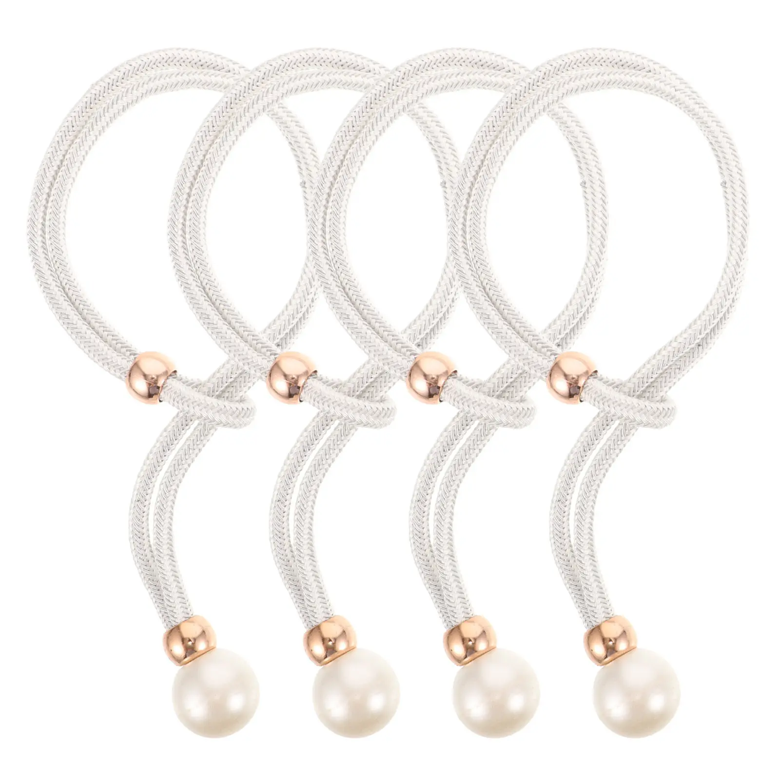 4Pcs Window Curtain Tiebacks Elastic High Density Double Strand Woven Pearl Bead Decorative Holdbacks Elegant Drapes Curtain