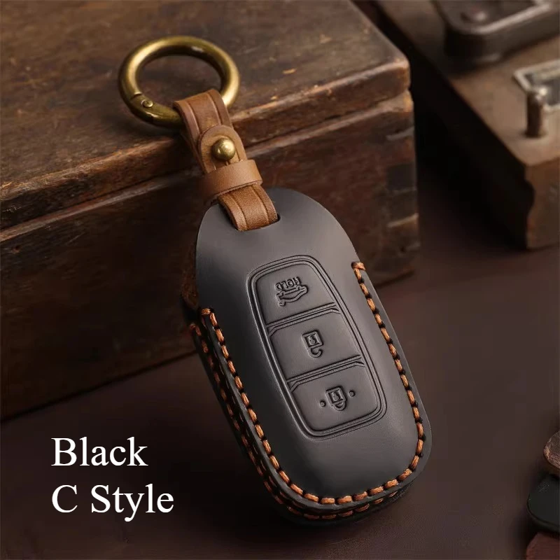 

For Hyundai Custo Key Cover Real Cowhide Hyundai Car Protection Case Buckle Automobiles Car Interior Accessories Body Kits