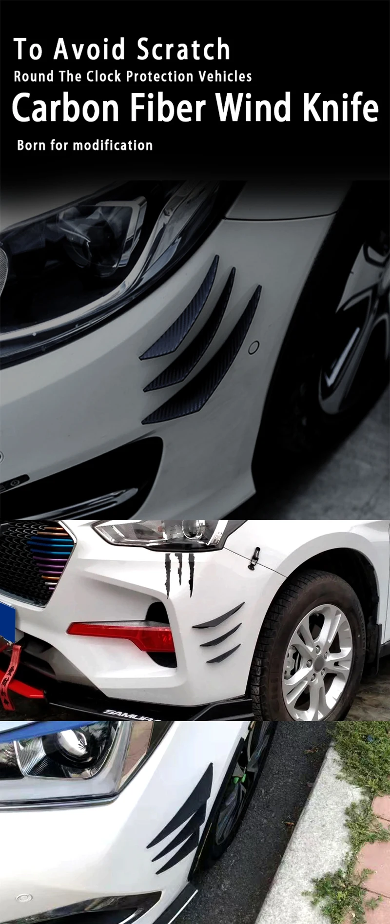 Auto Anti-Kollision Zubehör Frontschürze Lip Diffusor Body Spoiler Carbon Fiber Splitter Flossen – Detail 1