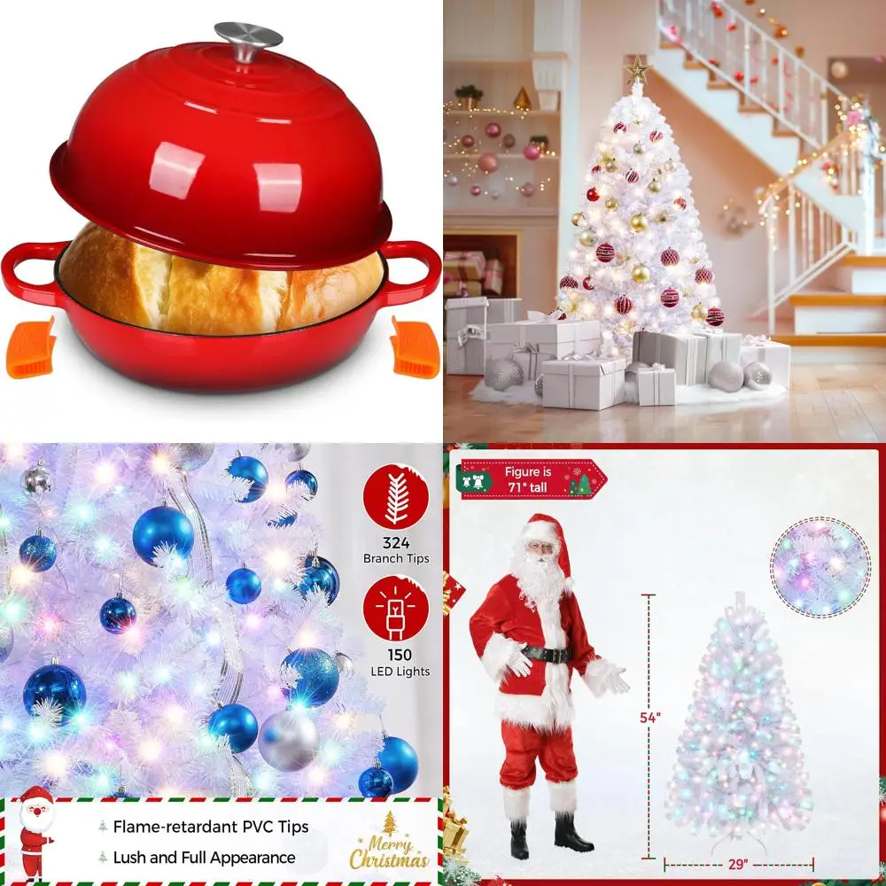 

Non-Stick Dome-Shaped 6qt Enamel Cast Iron Dutch Oven for Bread Baking with Silicone Handles and Lid - Perfect for Homemade Loav