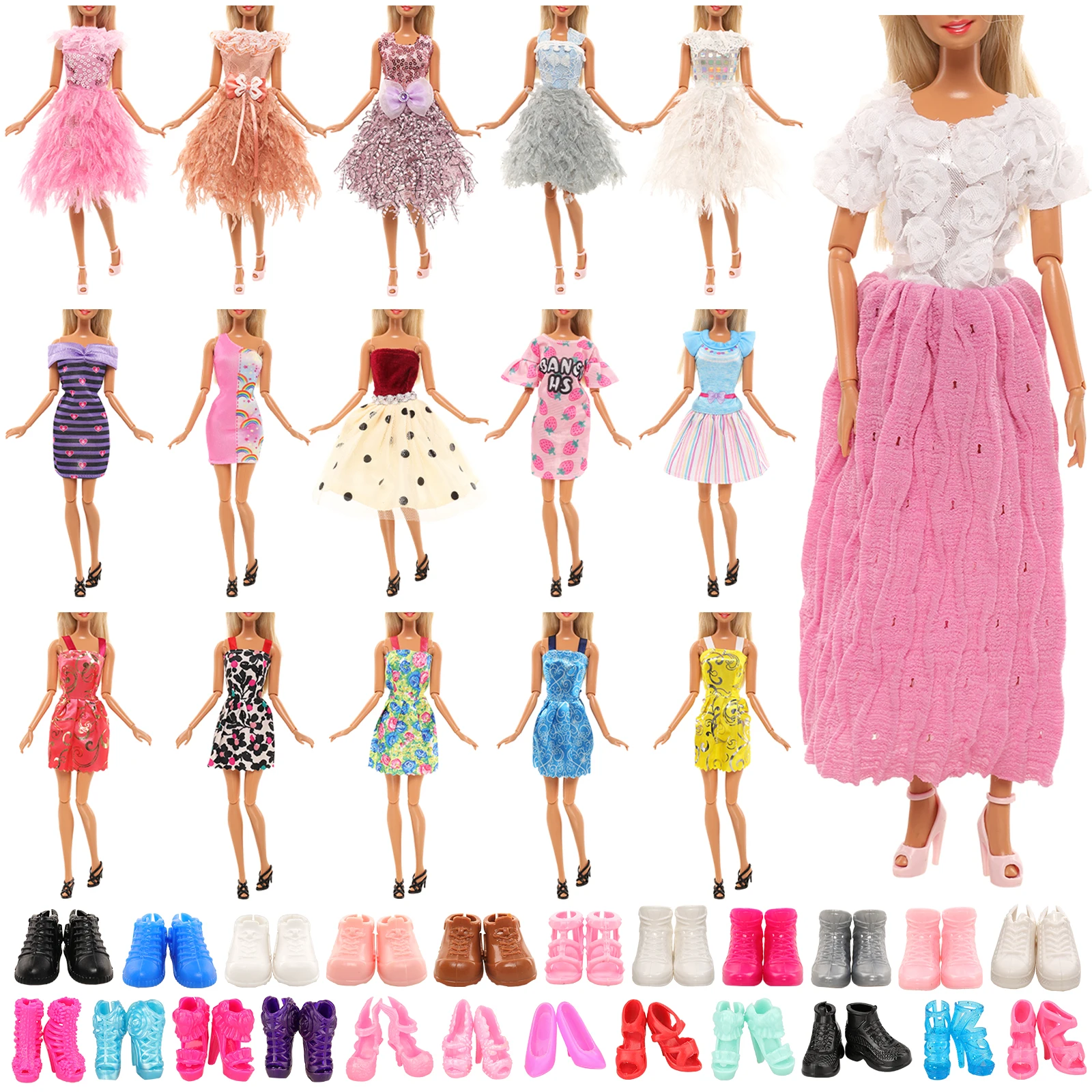 Barwa 20 Pieces 1 long skirt+2 fashionable skirt+2 fashionable skirt+random 5 Slip dress+random 5 flat shoes+random 5 shoes