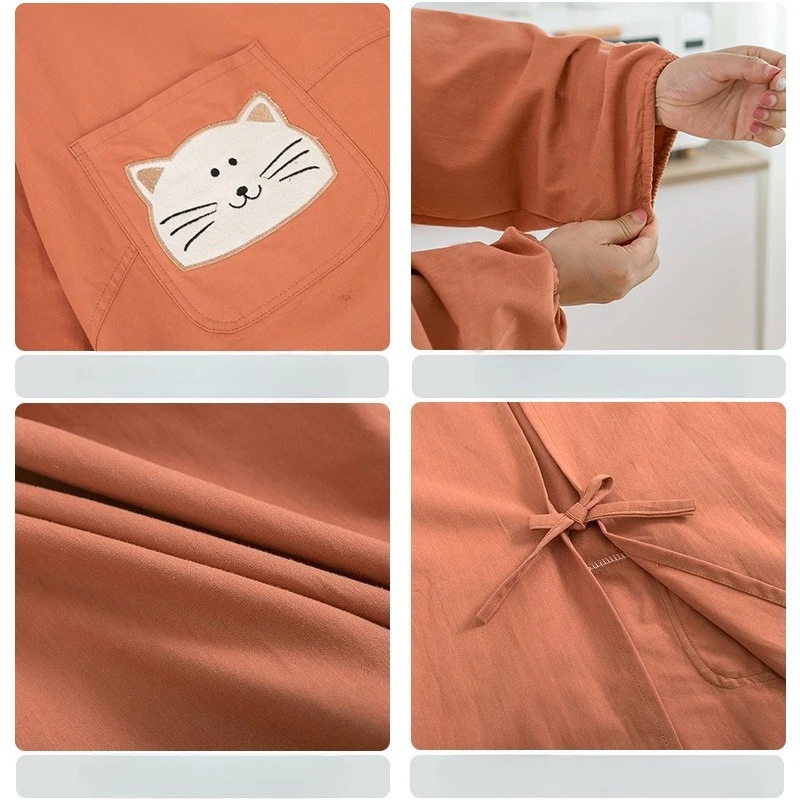 Coffee Shop Household Anti Fouling Cartoon Patterned Long Sleeved Pure Cotton Apron Smock for Painting