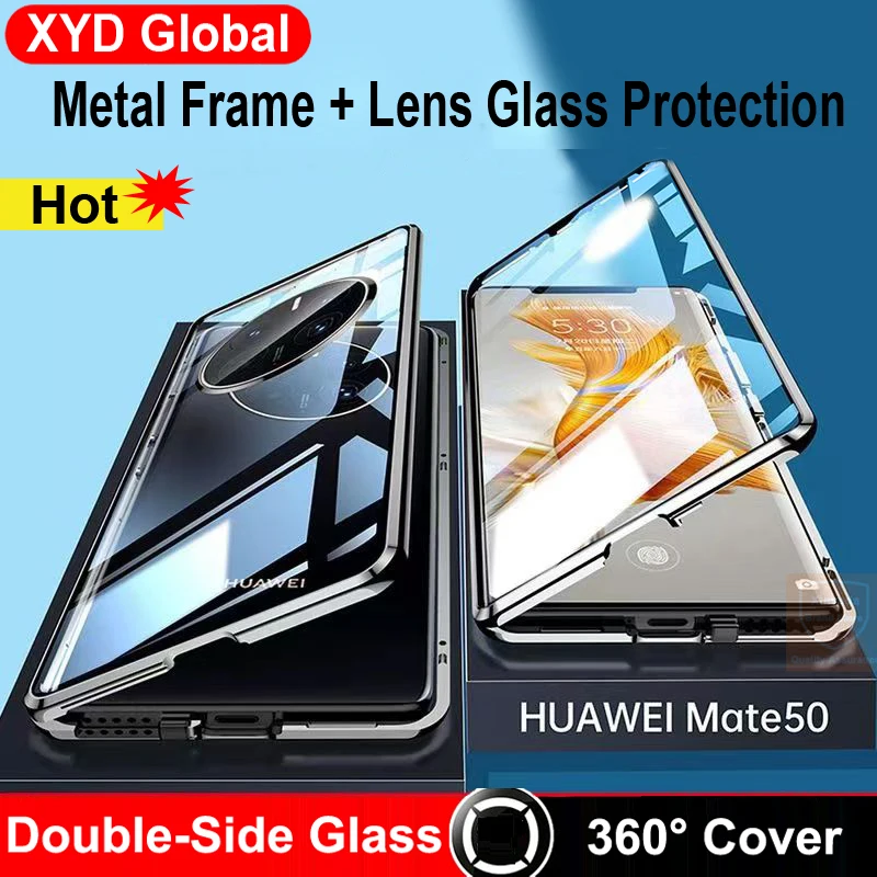 Case For Huawei Mate 50 Pro Mate50 Tempered Glass 360 Phone Cover For Mate 50 Pro Mate50 Case Full Body Flip Metal Double Sided