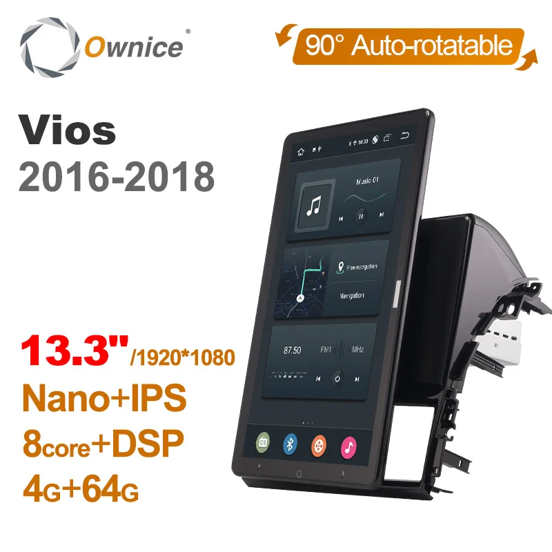 

1920*1080 Ownice Android 12.0 for Toyota Vios XBD50 2013-2020 Car Radio Video Audio 13.3" IPS Rotatable 360 8G 256G Tesla Style