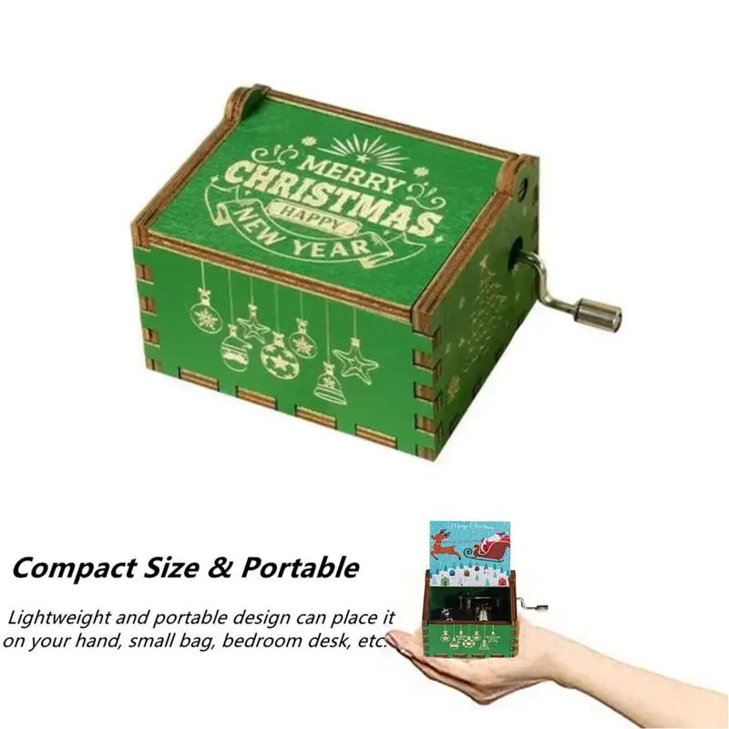 Красно-зеленая Рождественская Музыкальная шкатулка с резьбой деревянная музыкальная шкатулка с ручкой Санта новогодний Рождественский подарок для детей друг