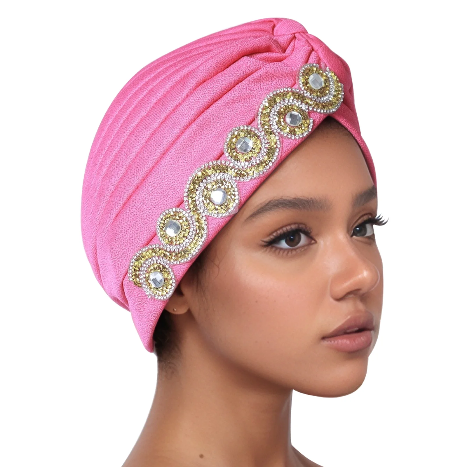 

Fashion Women Diamonds Chemo Cap Muslim Hijab Bonnet Turban Indian Hat African Auto Gele Head Wrap Nigerian Headscarf Headpiece