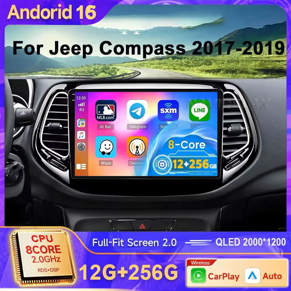 Android 16 für Jeep Compass 2 MP 2016 2017 2018 2019 Autoradio Stereo Multimedia Navigation GPS Auto Radio Player Carplay Bildschirm
