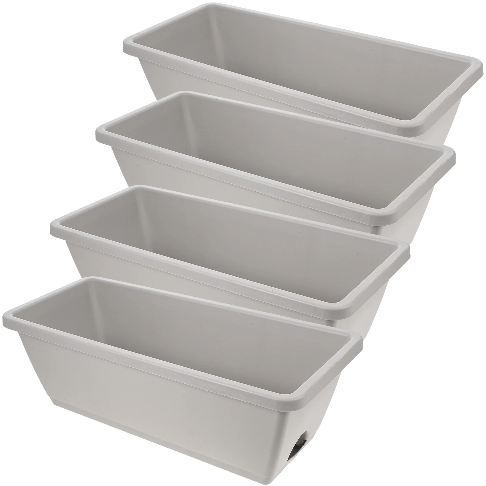 4 Set Pianta Cornice per finestra per uso domestico Vaso da giardino Fioriera rettangolare Fiore di ortaggi con vassoio Vivaio grigio chiaro per