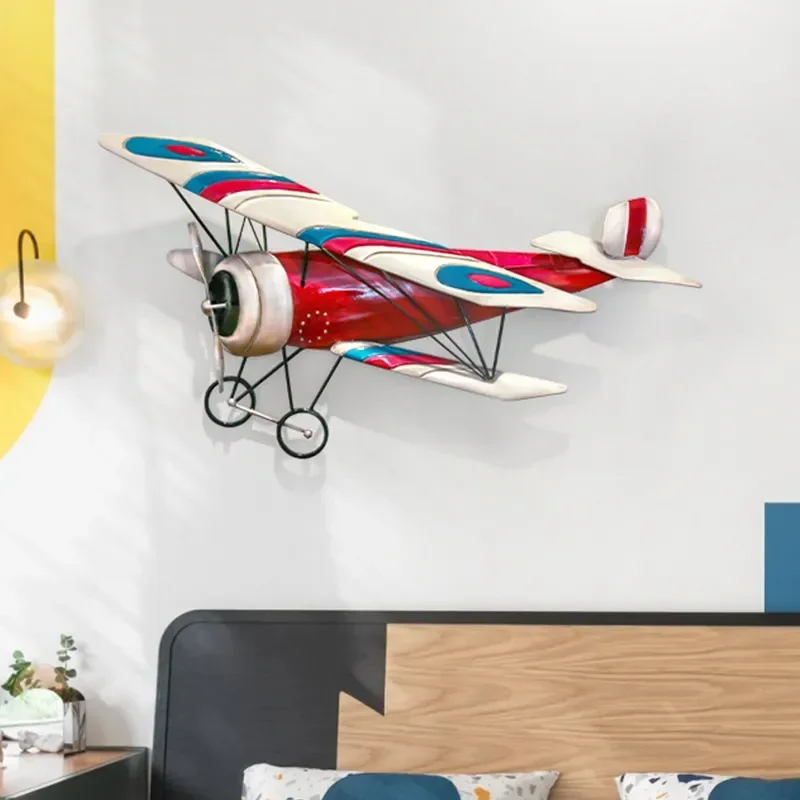 Retro Wrought Iron Aircraft Wall Pendant 3D Airplane Hanging Decor For Room Bar Coffee Shop Entrance
