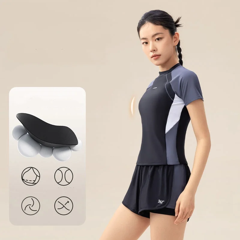 

361Women Short Sleeve Quick-Dry Surfing Bathing Push Up Swim Shirt Trunks Sexy Two Pieces Outdoor Water Sports Bathing SwimWear
