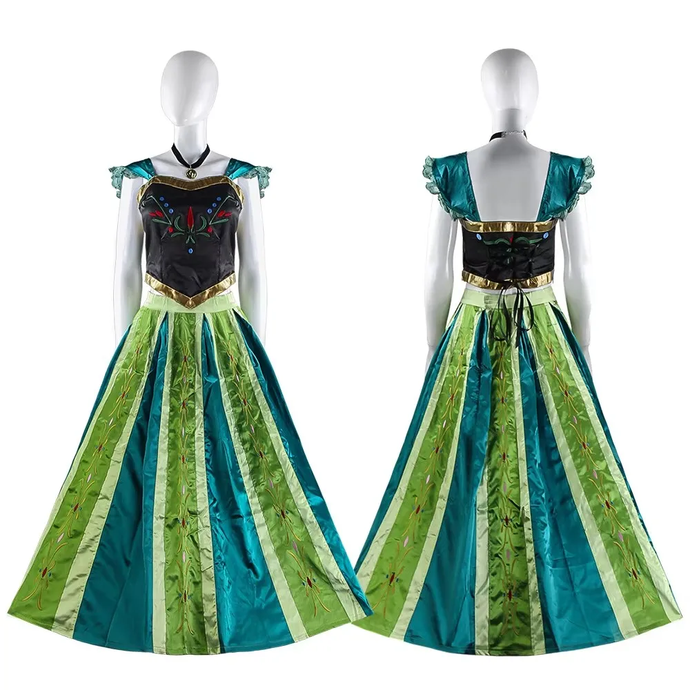 

Queen Party Cosplay Anna Costume Princess Dress Adult Girls Lady Halloween Anna Disguise Full Set Outfits