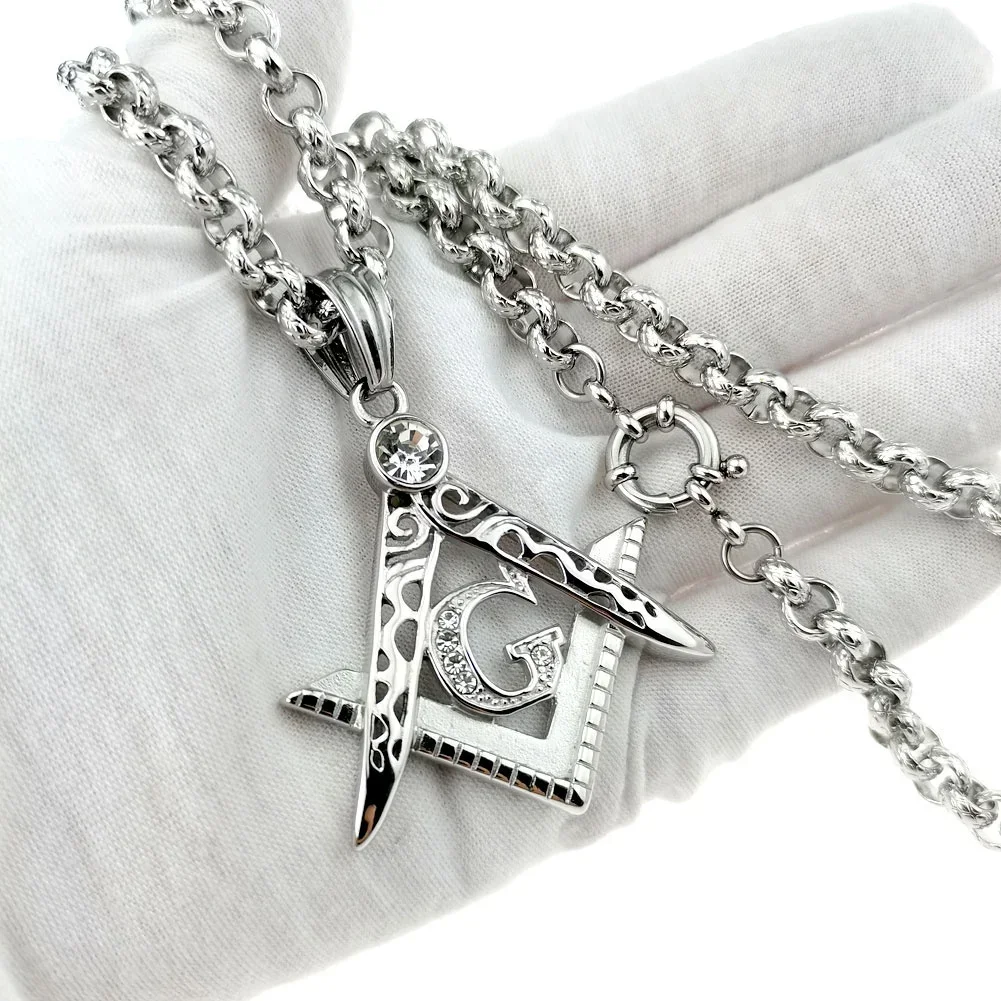 

Freemasonry Masonic Mason Pendant Pattern Necklace Mens Women Stainless Steel Tone