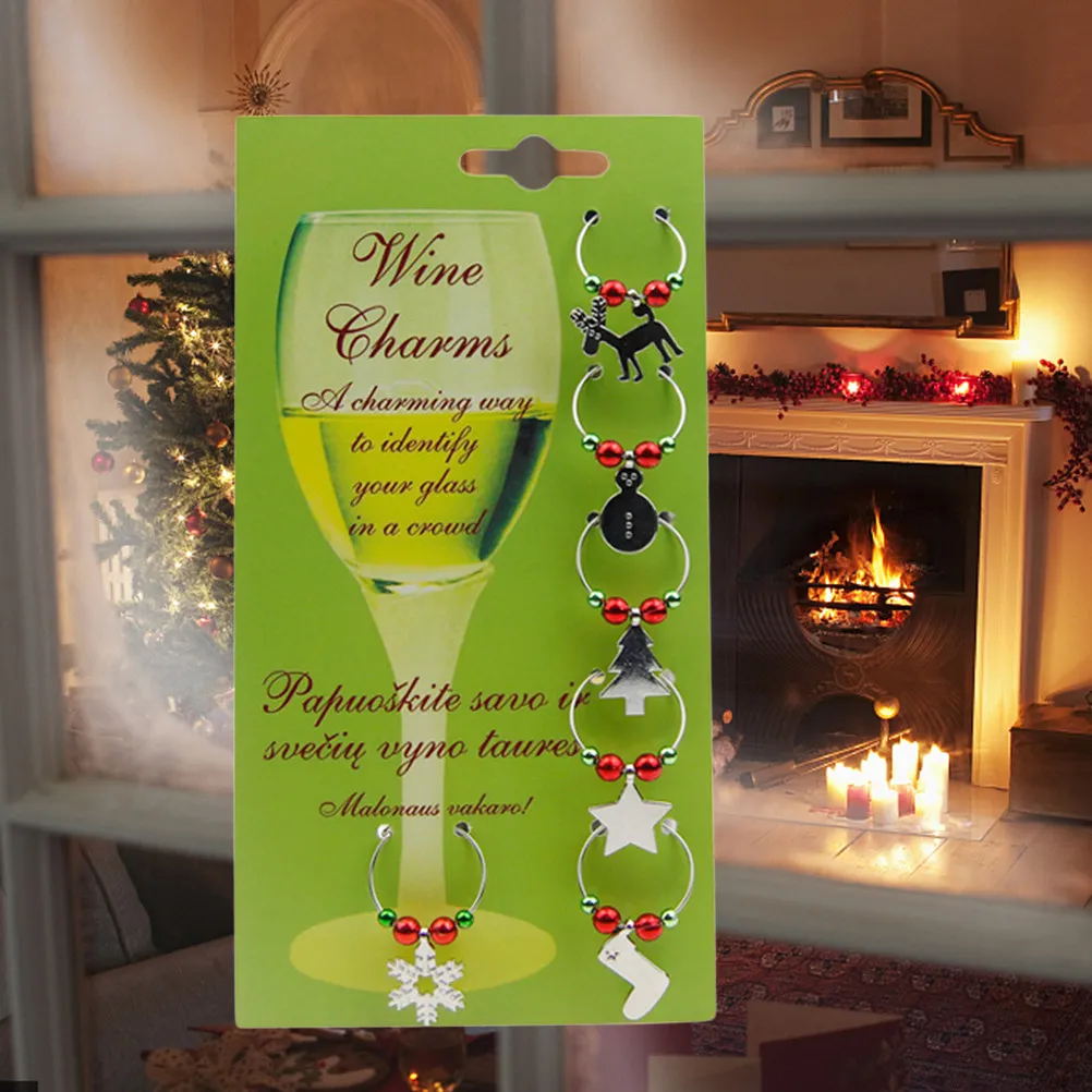 6pcs Wine Glass Charms Alloy Drink Identifiers for Parties, Christmas Theme, Elegant & Vibrant Celebration Accessories