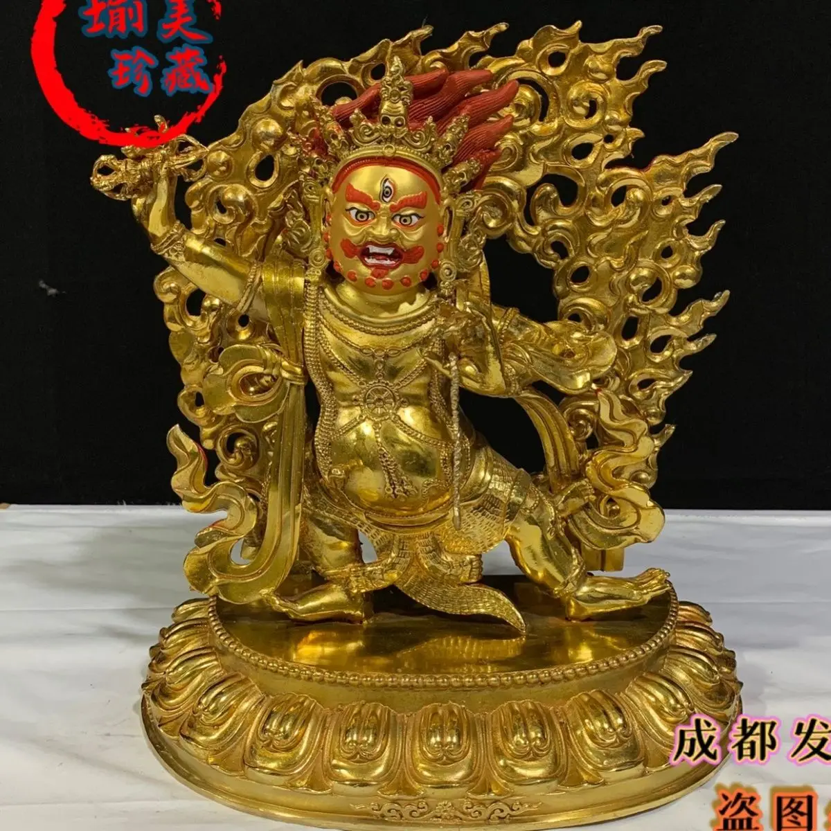 Pure copper diamond hand gilt Buddha statue ornament Tibetan boutique Buddhist utensil 10 inches copper statue brass material on