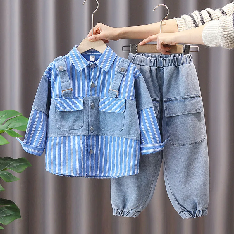 

Boys' spring clothing trend fake two-piece suit, foreign style children's spring fried street