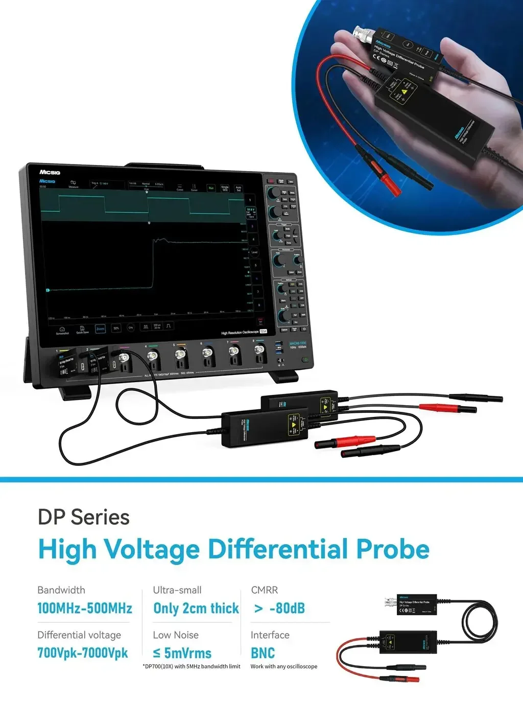 IN STOCK DP3000 100MHz Portable Ultra-low Noise 300V-3000V High Voltage Differential Probe for Micsig Oscilloscopes