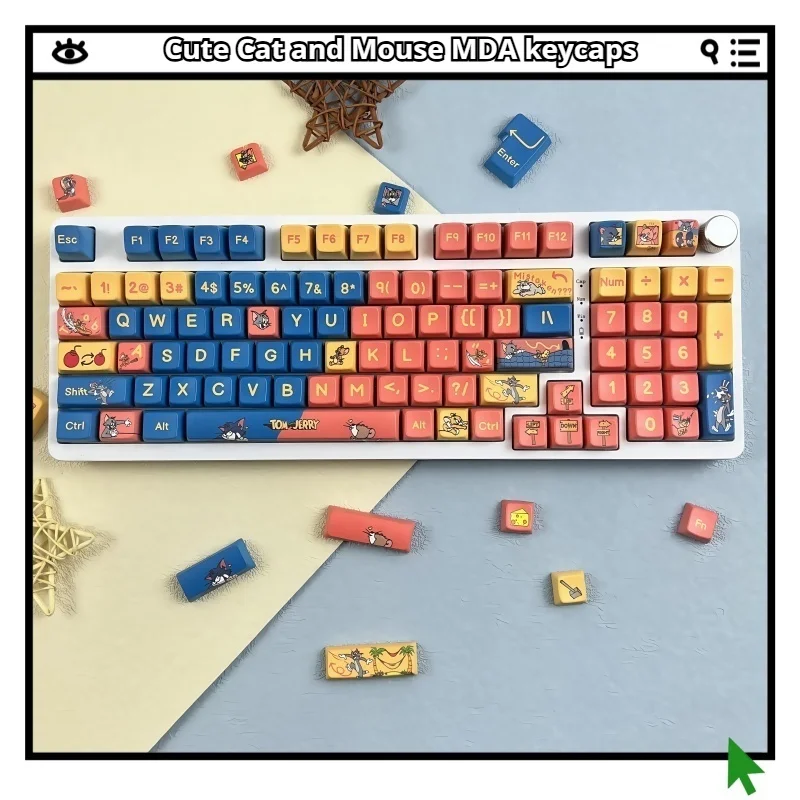 

Cat And Mouse Keycaps Mda Highly Opaque Full Five Sided Heat Sublimation Customized Children'S Fun Series 139 Keys Ergonomic