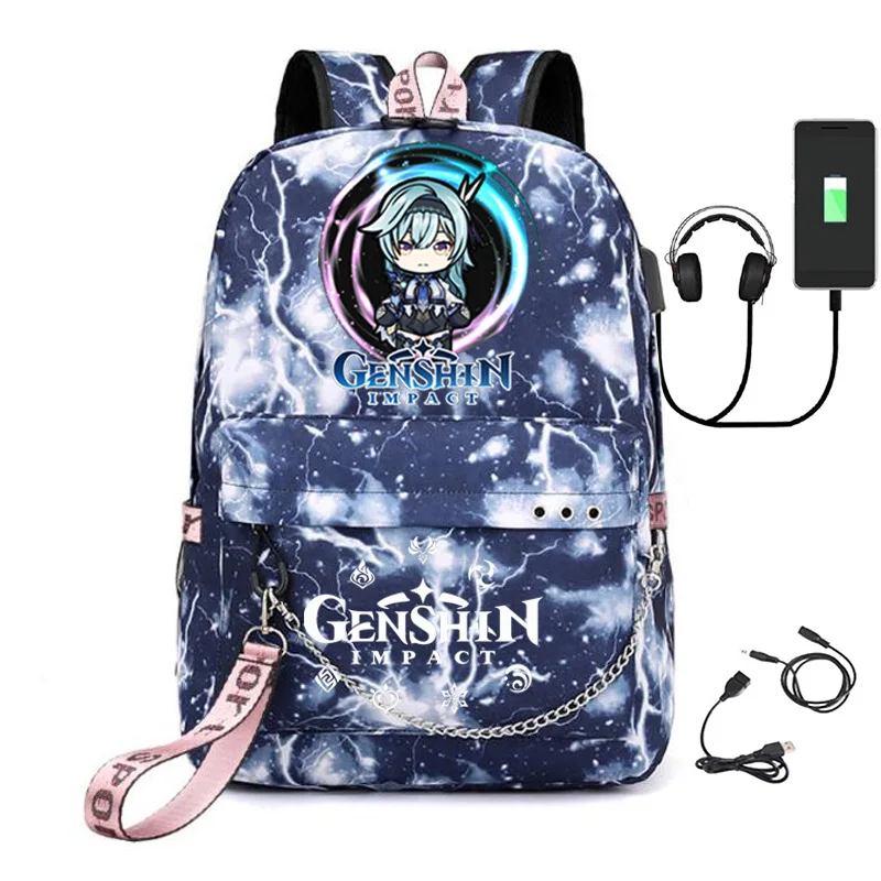 

Classic Popular Genshin Impact USB Student School Bags Unisex Print Oxford Waterproof Notebook multifunction Travel Backpacks