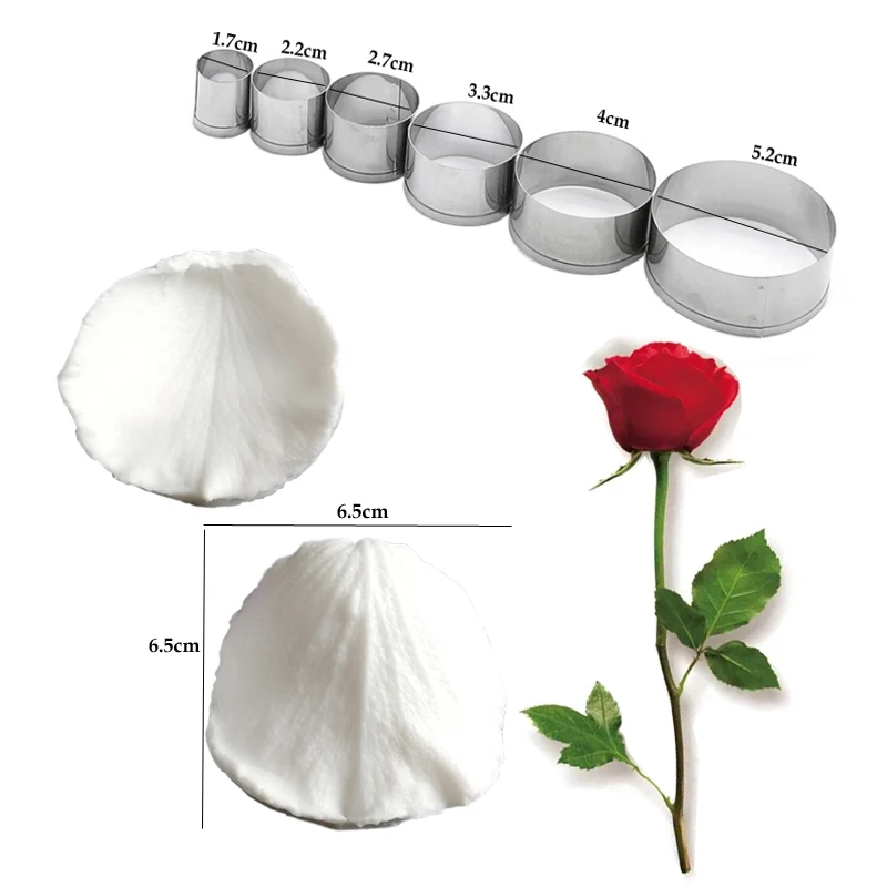 8pcs Rose Impression Flower Mold & Cutter Se Silicone Mold Leaves Cake Decorating Fondant Sugarcraft Clay Cake Mold M172