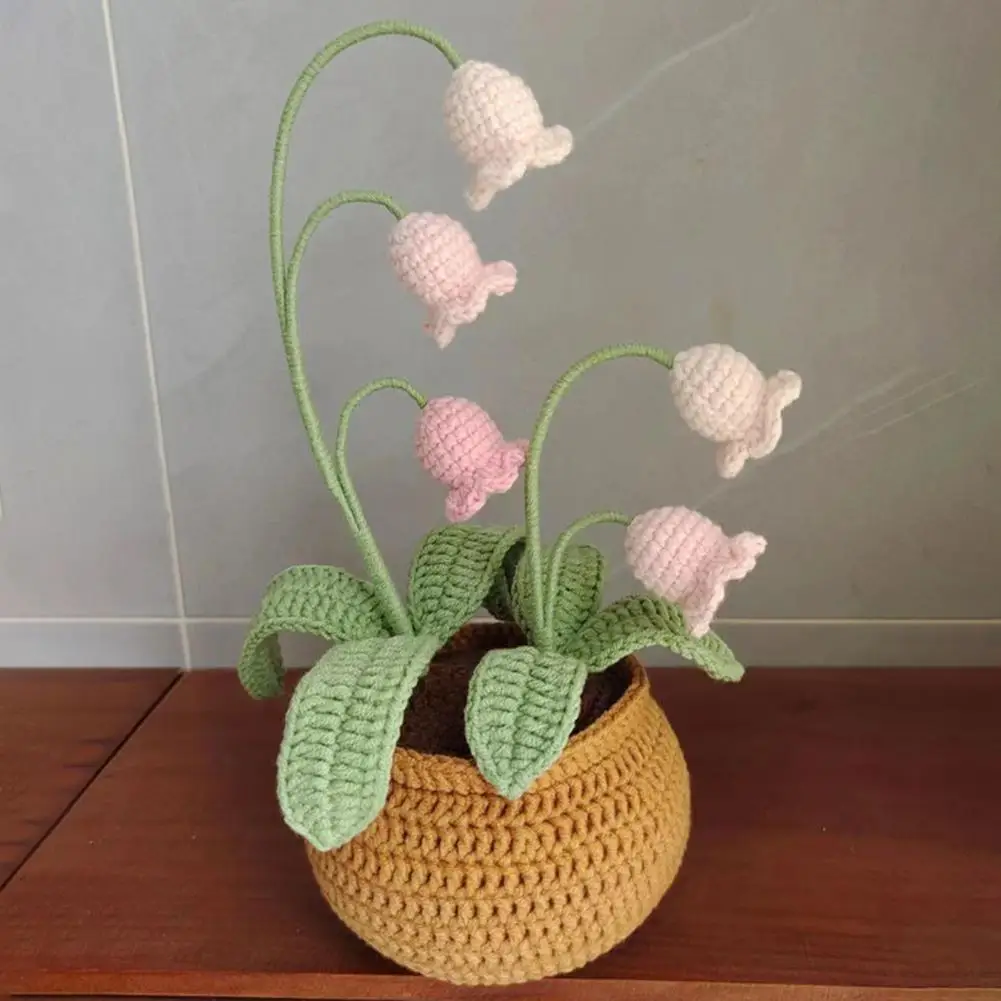 Crochet Tulip Flower Crochet Pot Flower Handmade Woolen Yarn Crochet Flowers Colorful Tulip Rose Desktop Ornaments for Plant