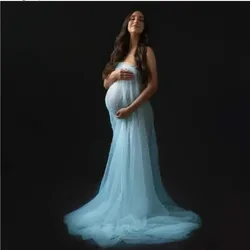 Tulle Sexy Pearl Matternity Photography Props Dresses for Women Dress Pregnancy Photo Shoot Baby Showers Pregnancy Maxi GownLong