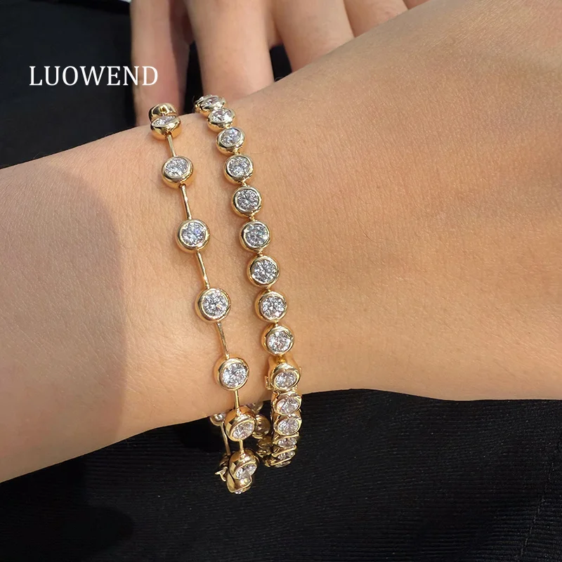 LUOWEND 100% 18K Yellow Gold Bracelet Classic Design 3.25ct/5.0ct Real Natural Diamond Bracelet for Women High Party Jewelry