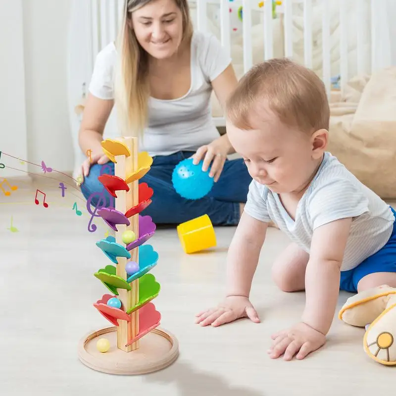 Tęczowe drzewo muzyczne zestaw drewniany kolorowy bombka choinkowa upuść zabawka bezpieczeństwa edukacyjna zabawki Montessori wielofunkcyjny budynek