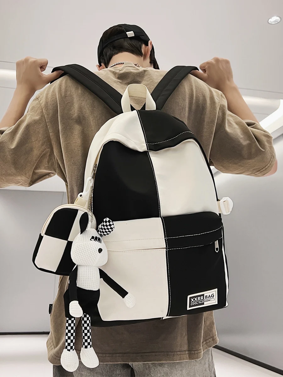 School Bag Boys New Contrast Color Backpack Student Casual Street Trend Backpack