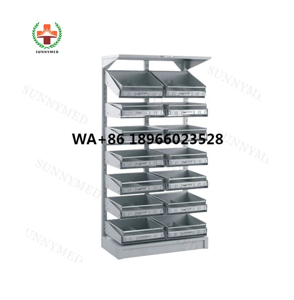 SY-R091 Medicine Storage Clinic Stainless steel adjustable double bucket medicine rack Display Rack For Hospital