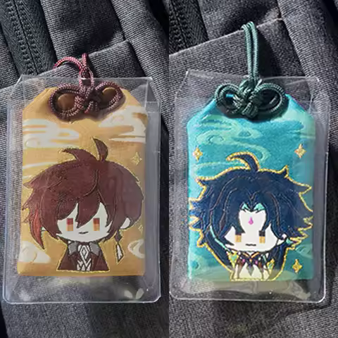 Genshin Impact Zhongli Xiao Keqing Ganyu Xiangling Xingqiu Venti Albedo Barbara Klee Razor Eula Keychain Pendant Amulet