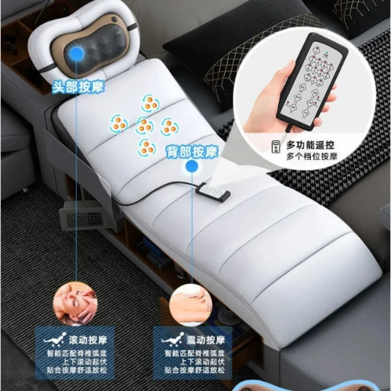 Łóżko z prawdziwej skóry Tech Smart | Wielofunkcyjne łóżka Ultimate | Łóżko Tatami do masażu z projektorem | Tapicerowany Cama