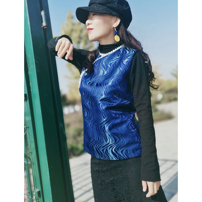 

Женский шелковый жилет Ele Svel с вышивкой, круглым вырезом, в китайском стиле, с боковыми пуговицами, высоким воротником, для повседневной носки