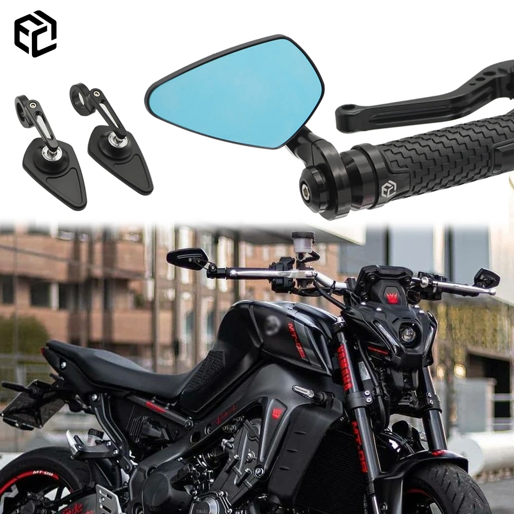 

Motorcycle Rearview Handlebar Rhombus Mirrors For YAMAHA MT09 MT03 YZF R1 R6 R7 Blue Glass HD Moto Accessories