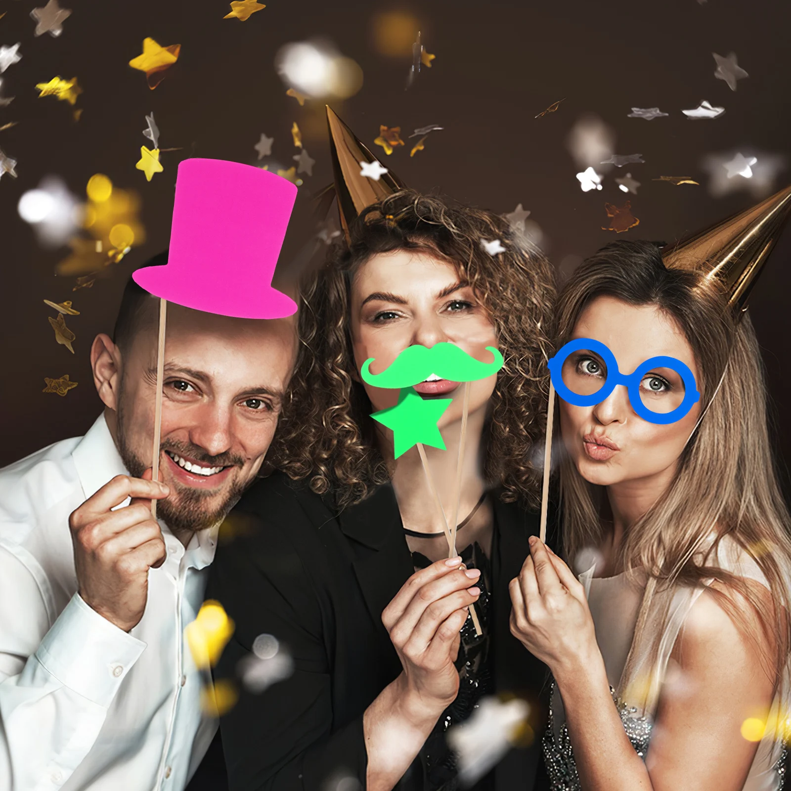 

17Pcs Photo Booth Props Neon-Themed Party Favors Sturdy Stick Handles for Adults Selfie Shoots and Parties